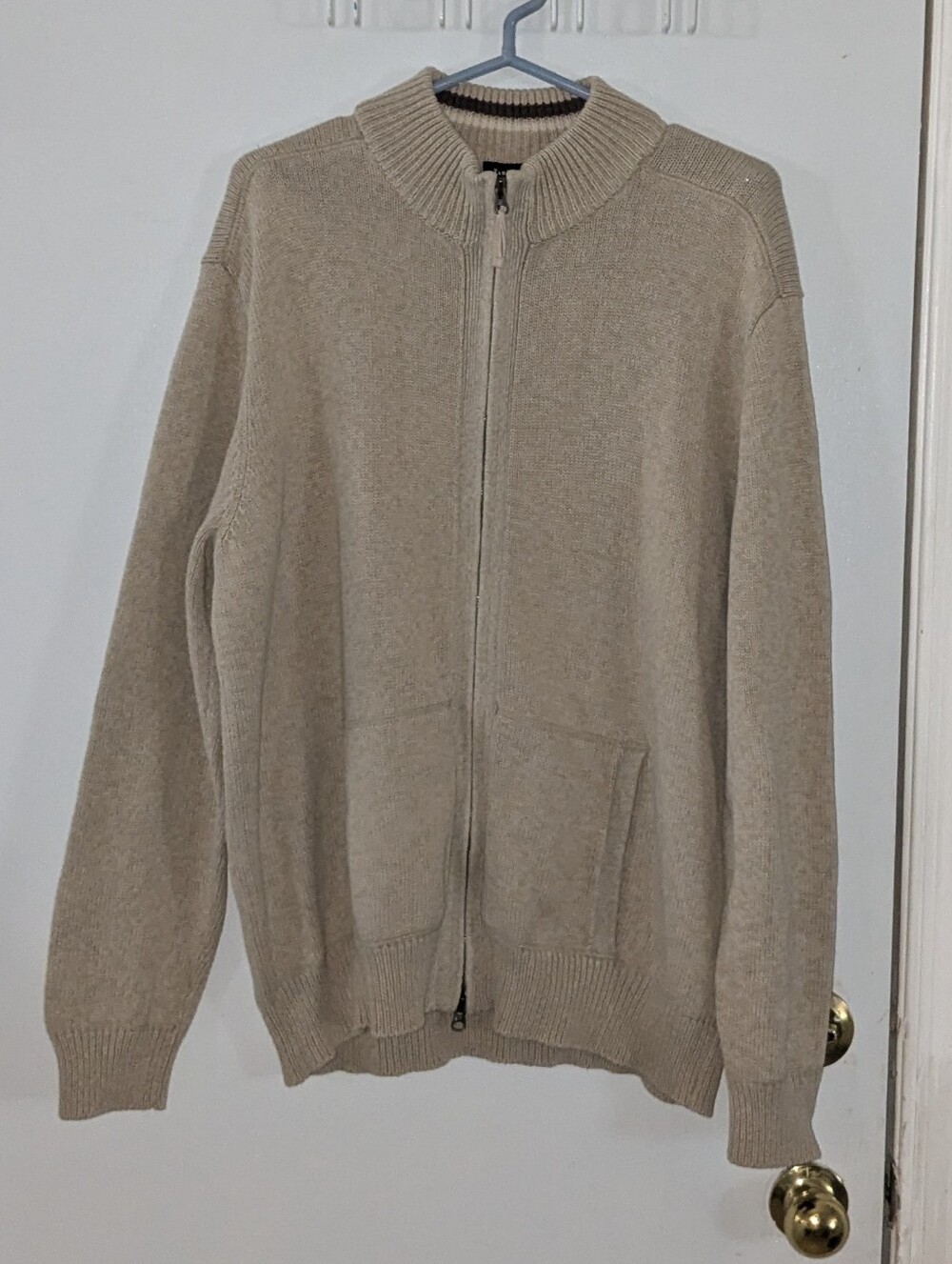 Van Heusen Beige Full-Zip Men's Sweater Lg - Picture 1 of 4
